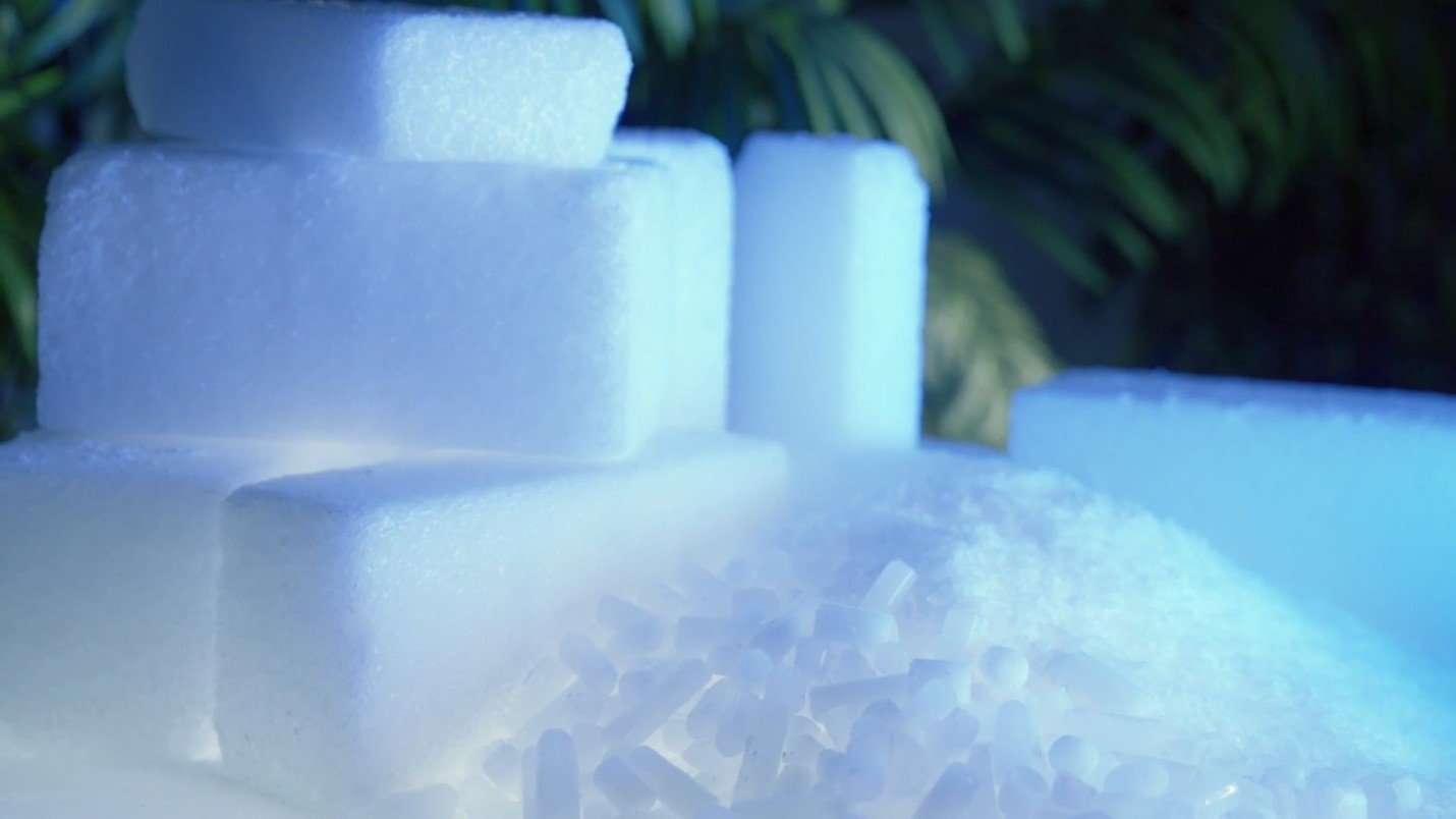Bloques y pellets de hielo seco reformados